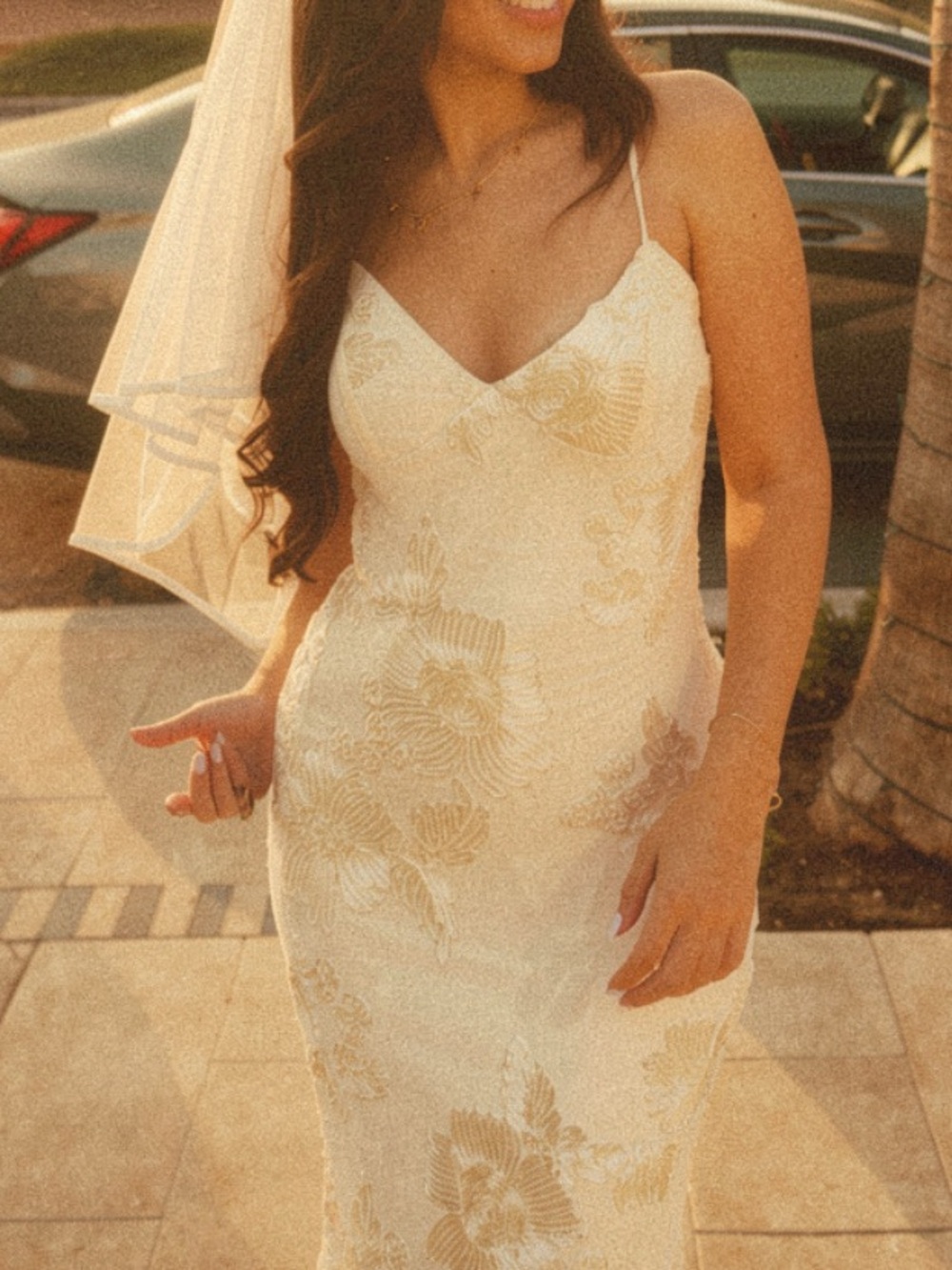 Champagne Embroidered Slip Dress